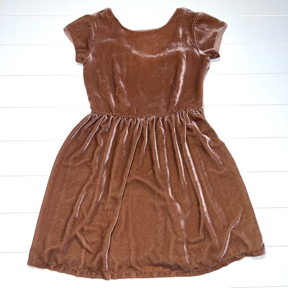 L’Atelier d’Alice 100% Silk Brown Velvet Look Mini Dress Romantic Boho
